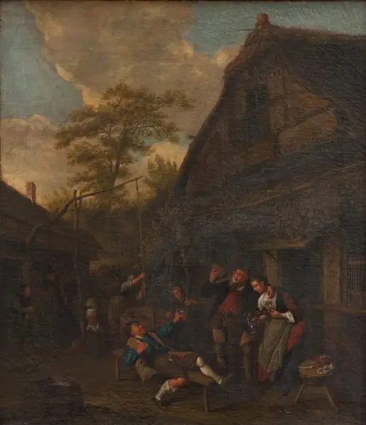 Peasants outside an Inn, by Cornelis Dusart
