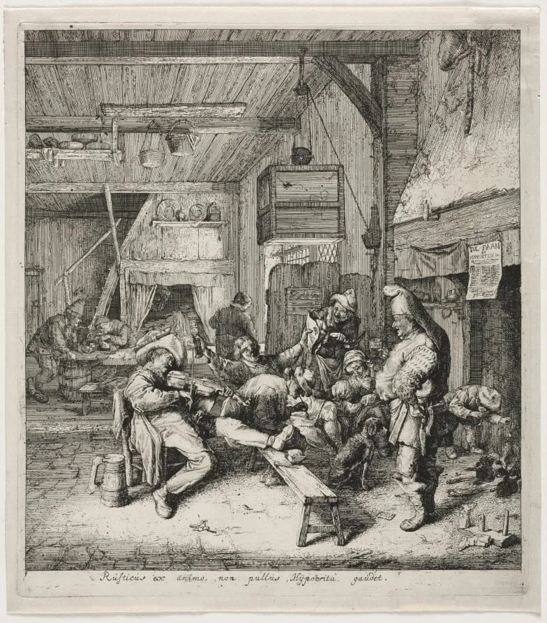 Violin Player Seated in the Inn, by Cornelis Dusart, 1685