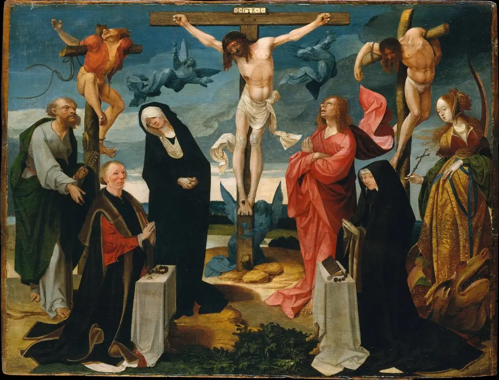 The Crucifixion with Donors and Saints Peter and Margaret, by Cornelis Engebrechtsz.