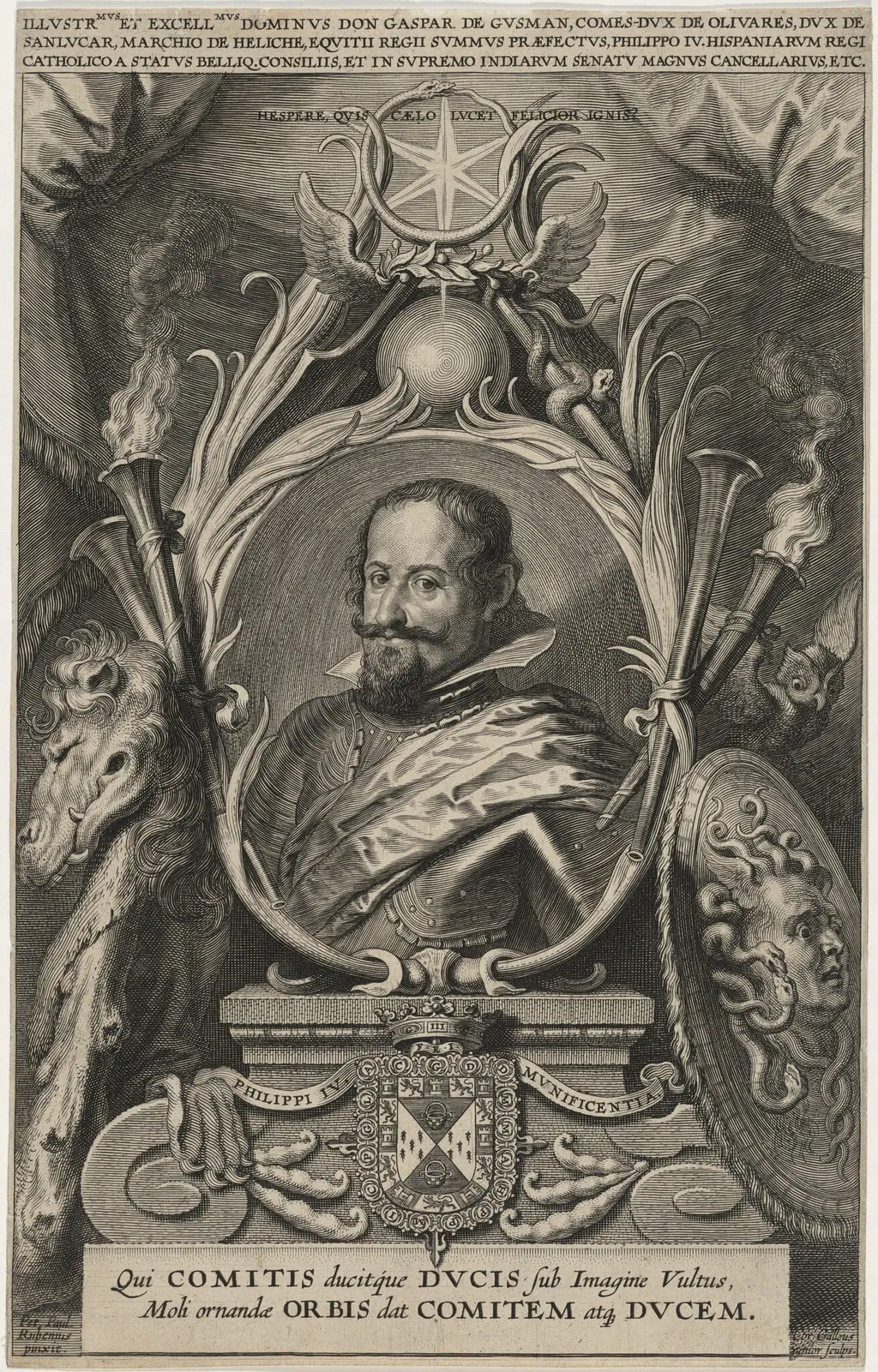 Gaspar de Guzman, Count of Olivares and Duke of San Lucas, by Cornelis Galle I, ink, 1613