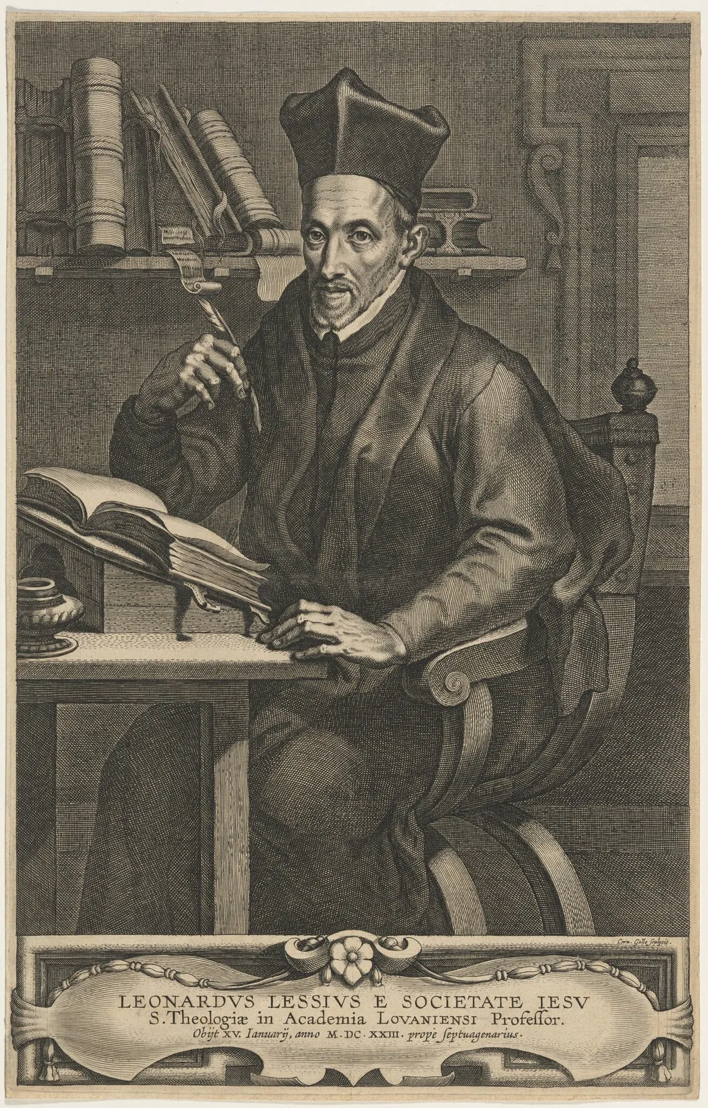 Leonard Lessius, Jesuit Priest, Professor at Louvain, by Cornelis Galle I, ink, 1613