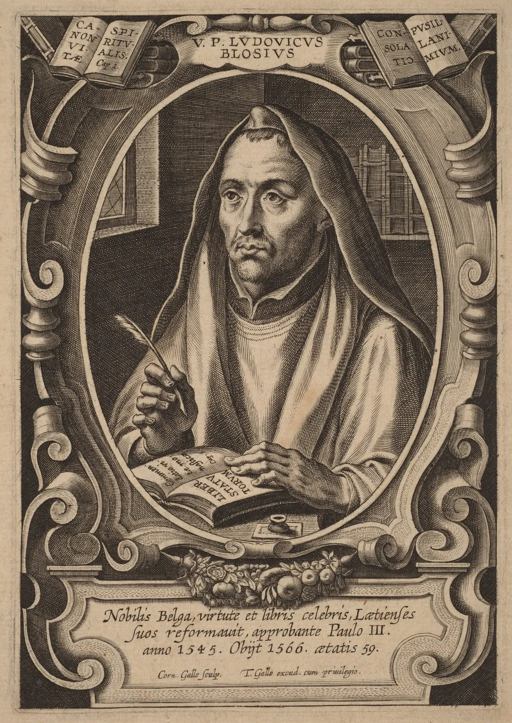 Louis de Blois, by Cornelis Galle I, ink, 1613
