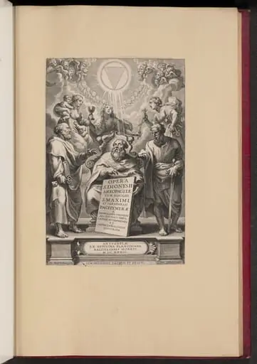 Title Page for Balthasar Cordier's "Opera S. Dionysii Areopagitae, I", by Cornelis Galle I