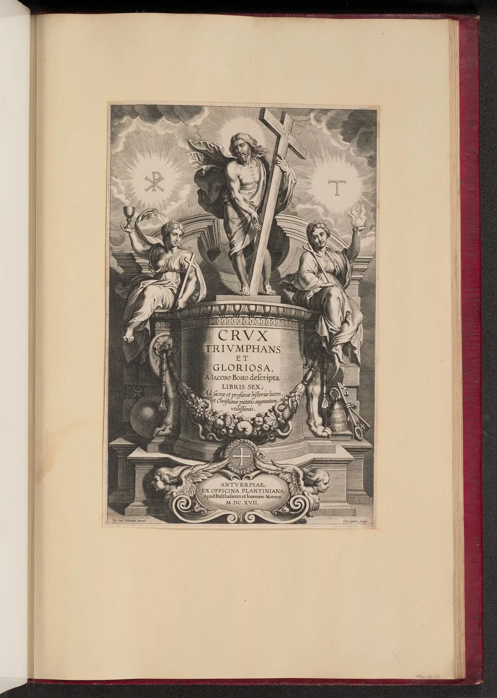 Title Page for Giacomo Bosio, Crux Triumphans et Gloriosa, by Cornelis Galle I, ink, 1617