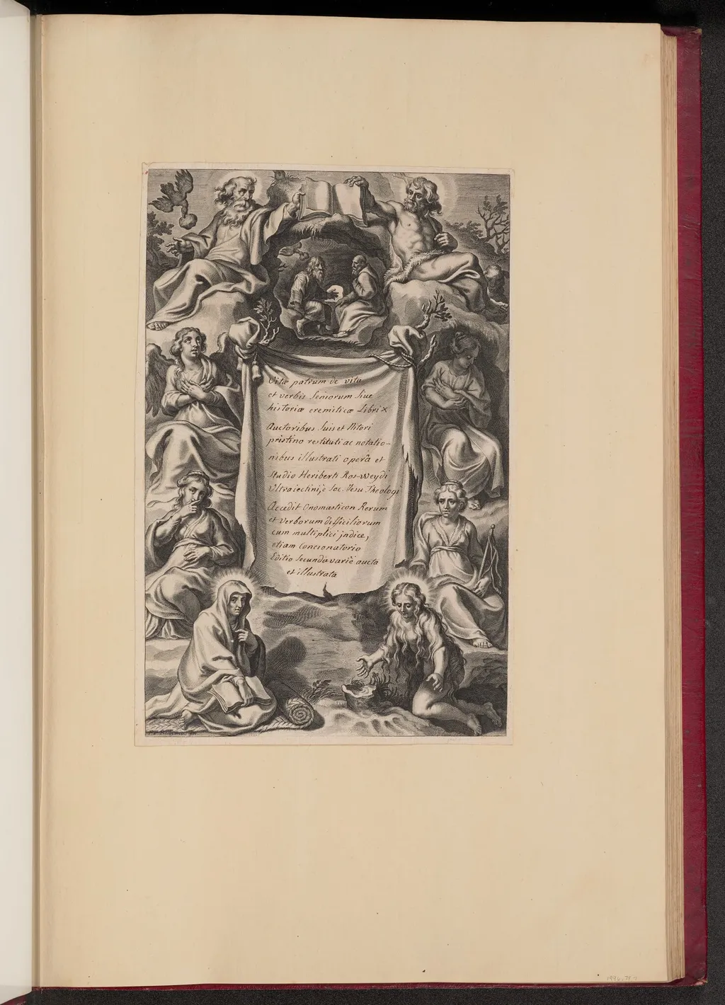 Title Page for Heribert Rosweyde's "Vitae Patrum", by Cornelis Galle I, ink, 1628