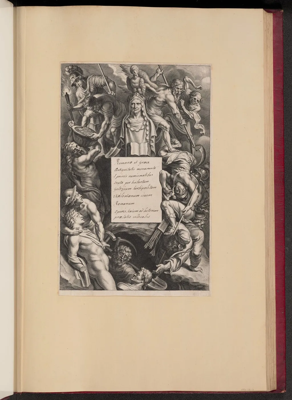 Title Page for Hubert Goltzius, Romanae et Graecae Antiqvitatis Monvmenta (Opera Omnia, I), by Cornelis Galle I, ink, 1645
