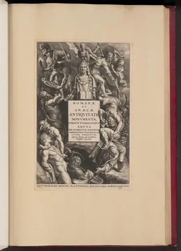 Title Page for Hubert Goltzius, Romanae et Graecae Antiqvitatis Monvmenta (Opera Omnia, I), by Cornelis Galle I