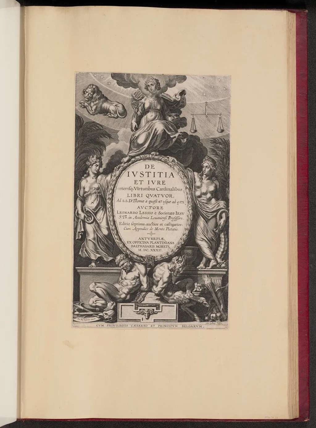 Title Page for Leonard Lessius, De Ivstitia et Ivre, by Cornelis Galle I, ink, 1632
