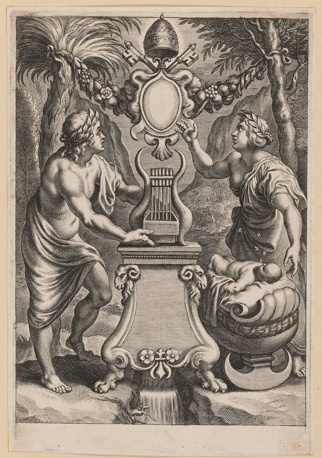 Title Page for M.C. Sarbievski, Lyricorum Libri IV, by Cornelis Galle I, ink, 1632