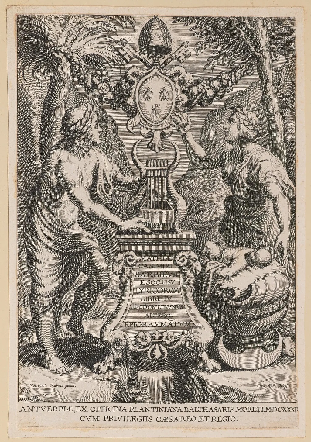 Title Page for M.C. Sarbievski, Lyricorum Libri IV, by Cornelis Galle I, ink, 1632