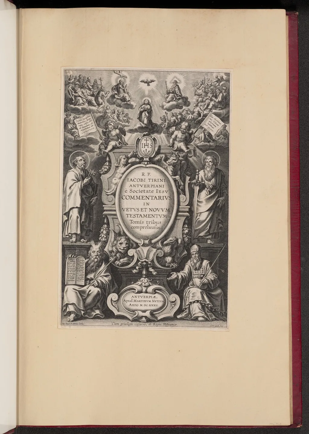 Title Page for R.P. Jacobi Tirini's "Commentarius in Vetvs et Novvm Testamentvm", by Cornelis Galle I, ink, 1632