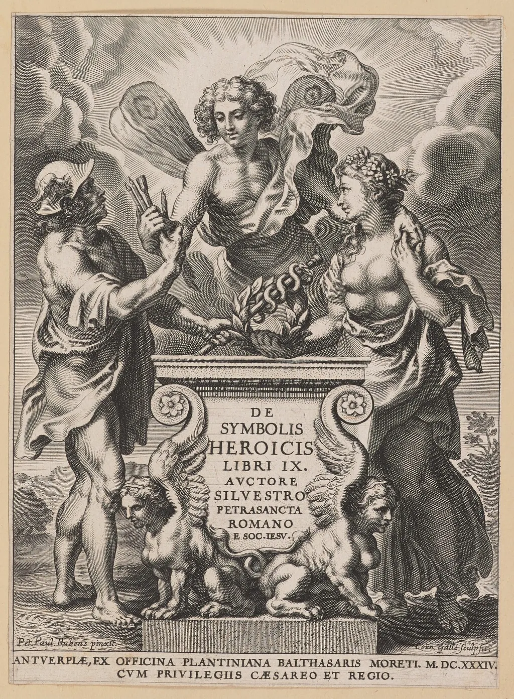 Title Page for Silvester Pietrasanta, De Symbolis Heroicis, by Cornelis Galle I, ink, 1634