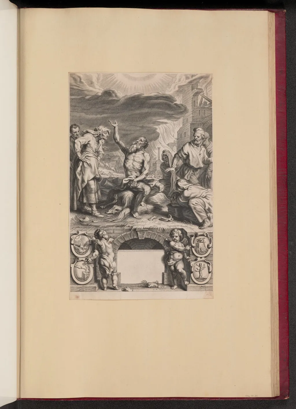 Title Page for Balthasar Cordier, Iob Elvcidatvs, by Cornelis Galle II, ink, 1646