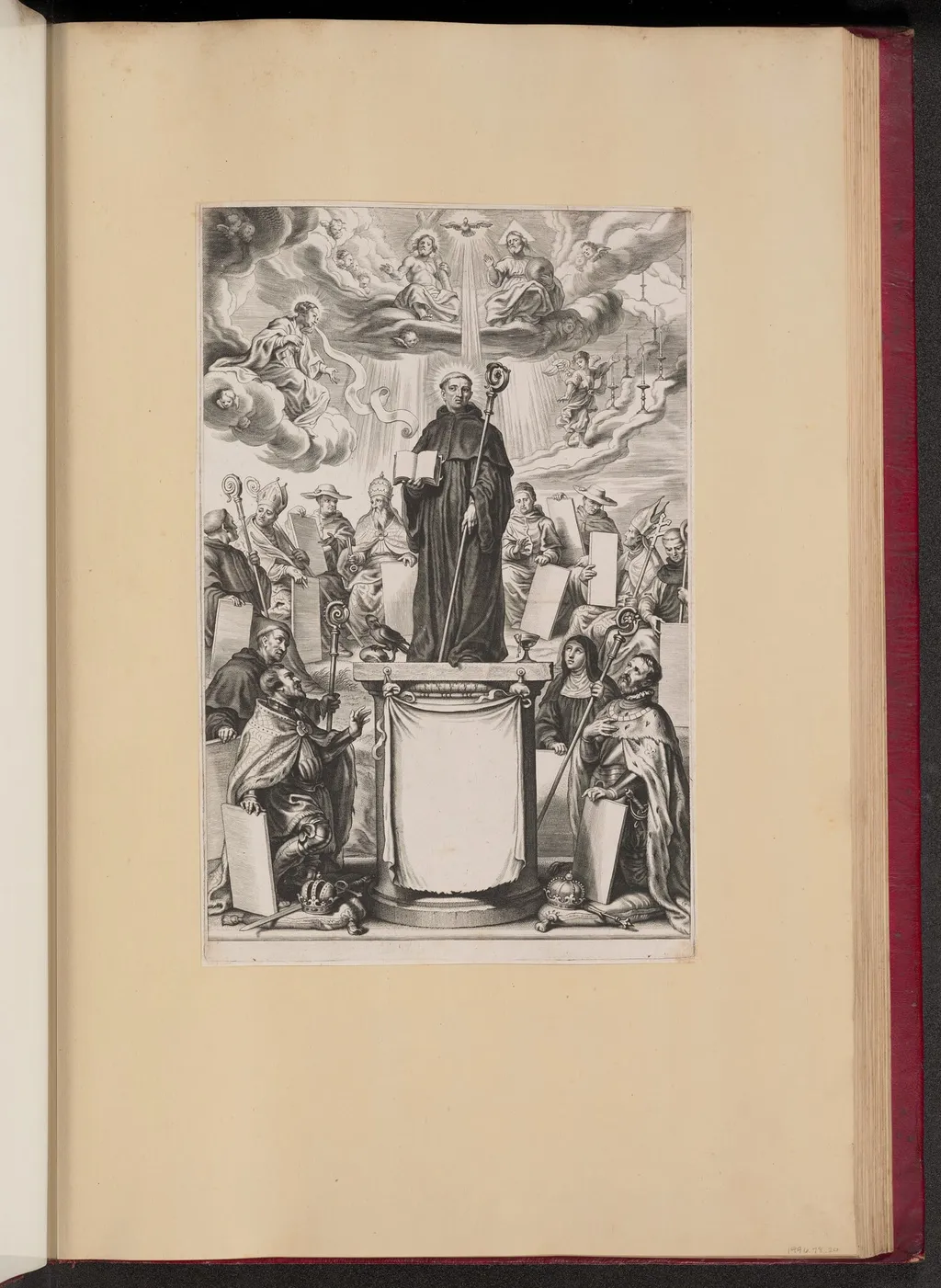 Title Page for Dommo Benedicto Haeftano's S. Benedictvs Illvstratvs, by Cornelis Galle II, ink, 1646