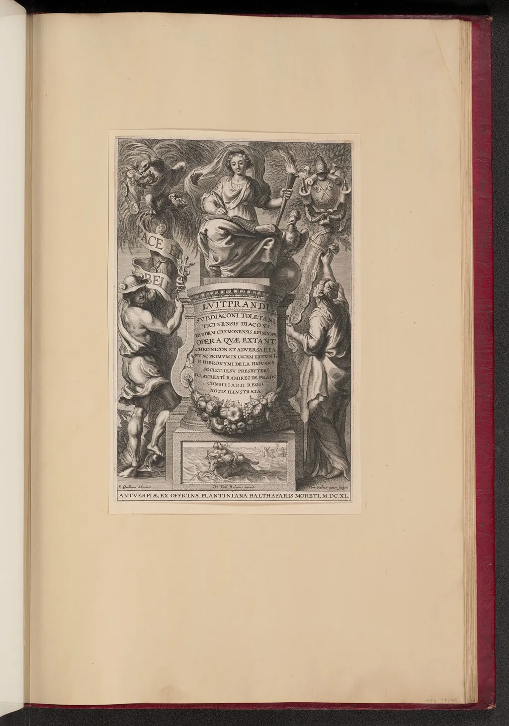 Title Page for Liutprand, Opera, by Cornelis Galle II, ink, 1640