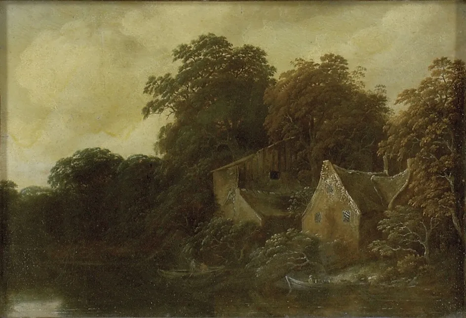 River Scene with a Cottage and Boat, by Cornelis Gerritsz Decker, oil, 1658