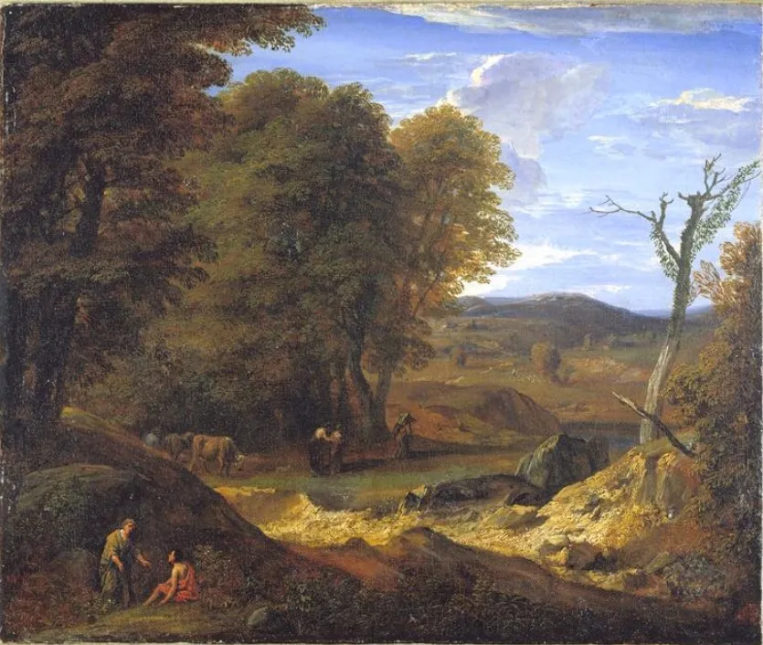 Forest landscape, by Cornelis Huysmans, oil, 1700