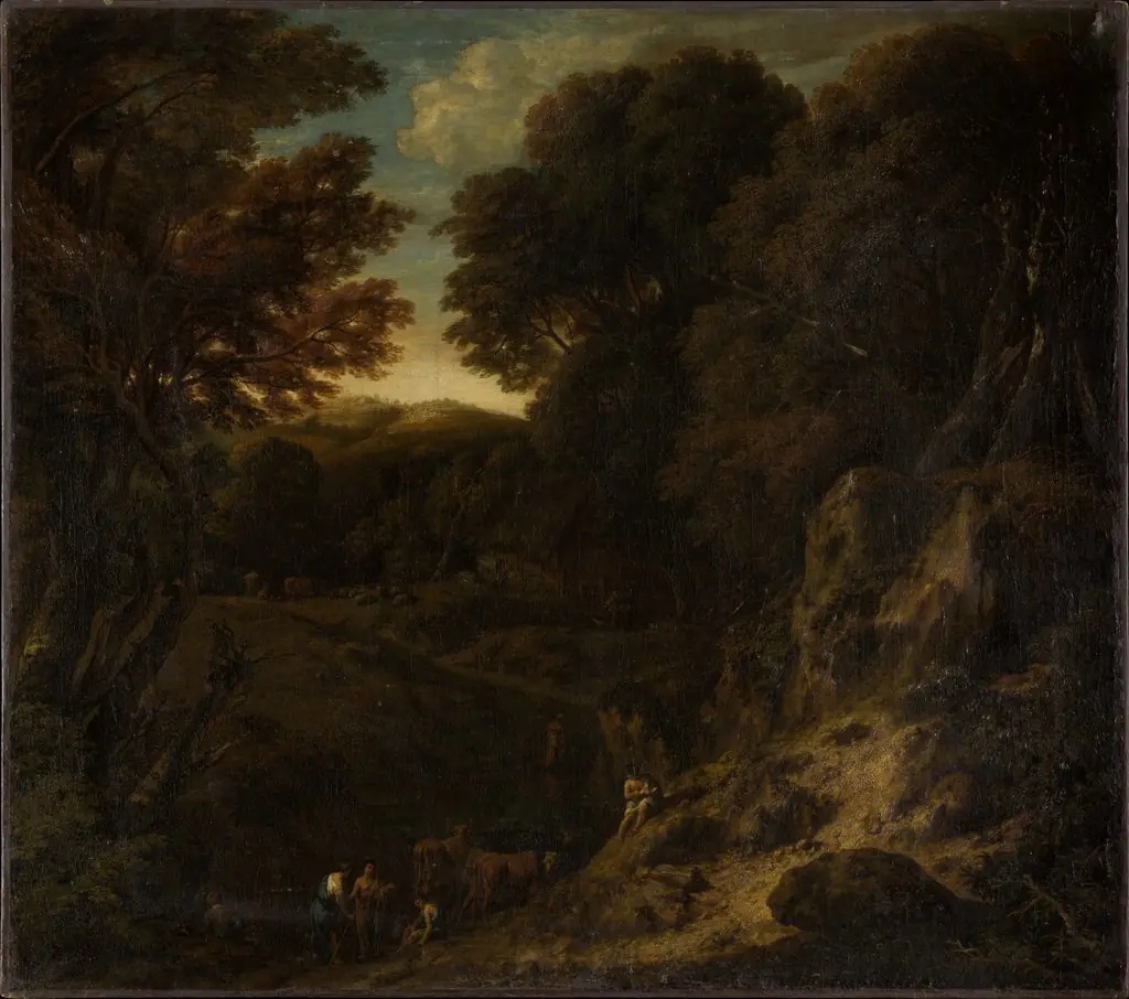 Italian Wooded Landscape with Cattle Pond, by Cornelis Huysmans