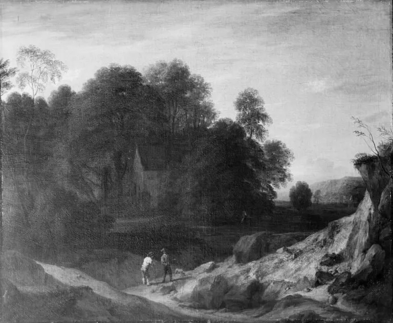Landscape, by Cornelis Huysmans, oil, 1698