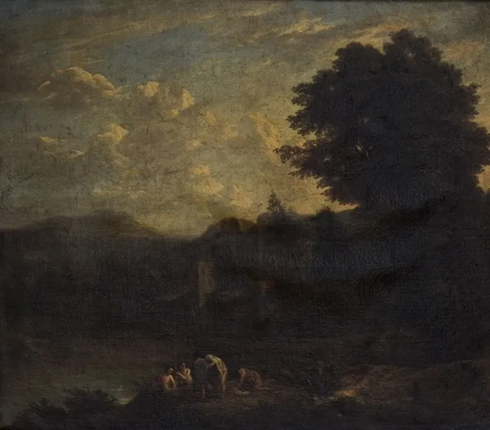 Landschaft mit See, by Cornelis Huysmans, unspecified, 1694