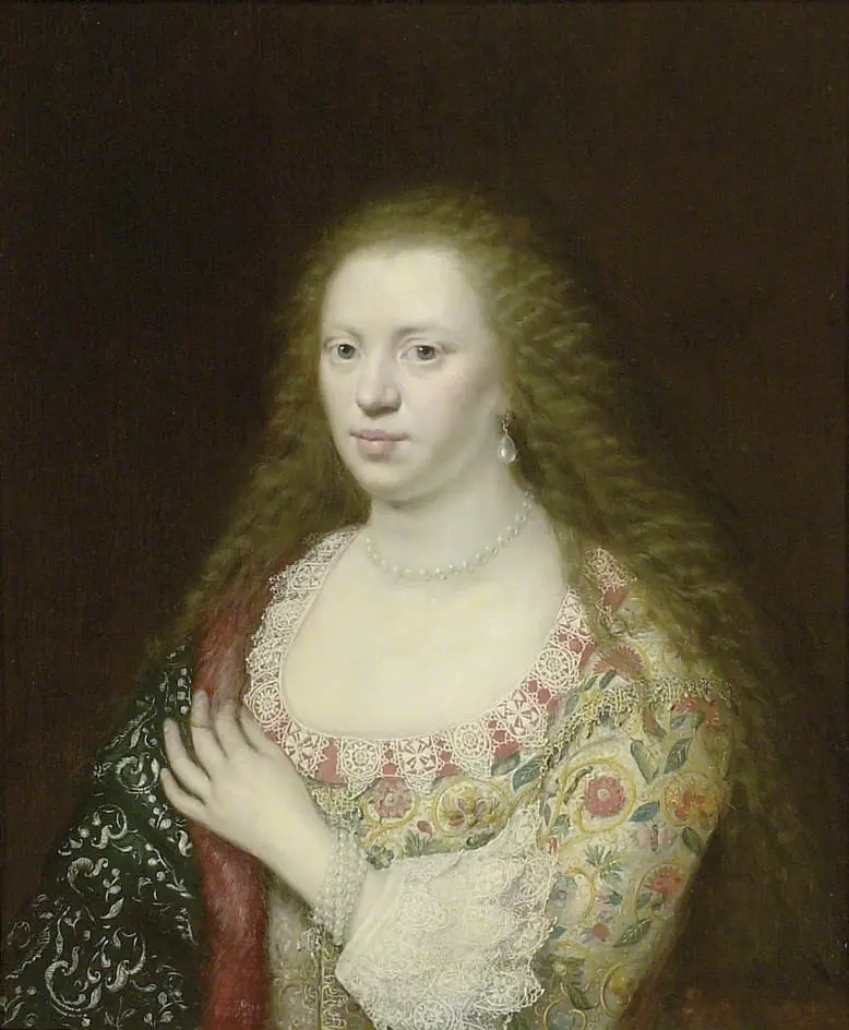 Portrait of a Woman in a Dress worked with Flowers, by Cornelis Janssens van Ceulen