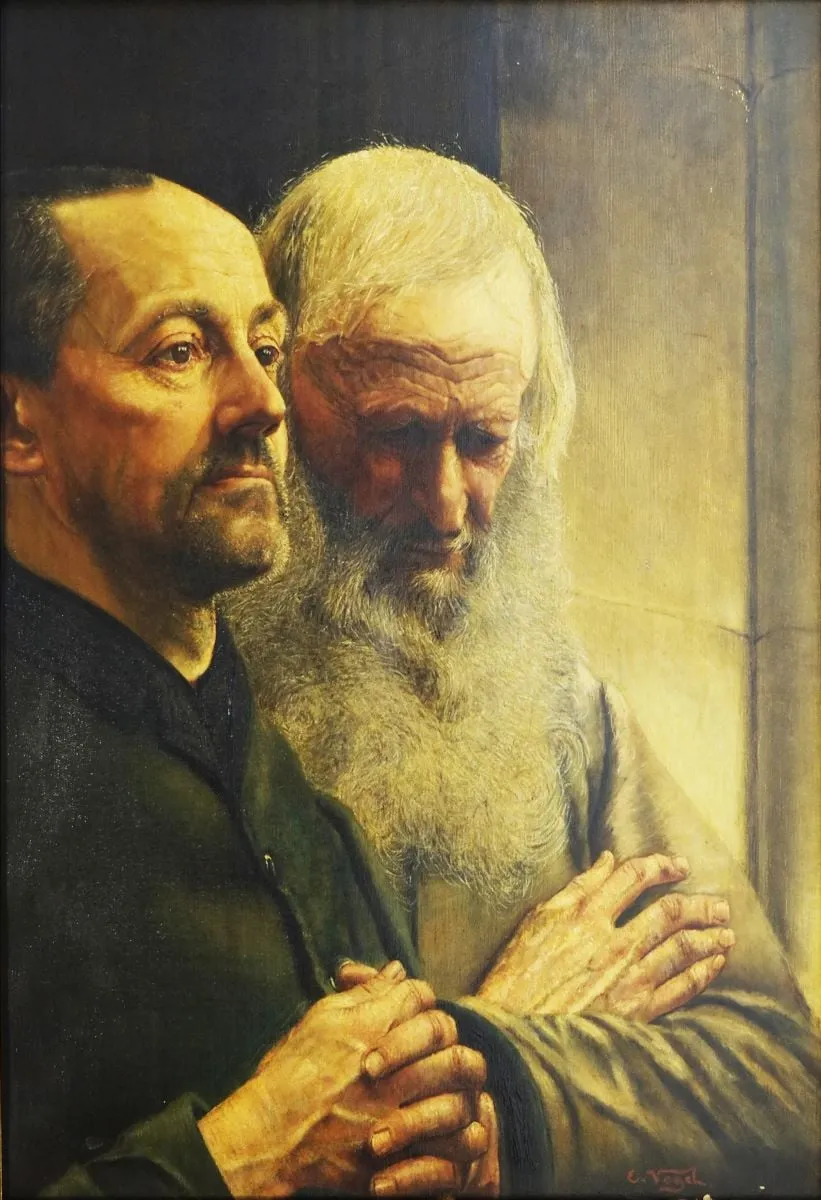 Tată și fiu în biserică, by Cornelis Johannes de Vogel