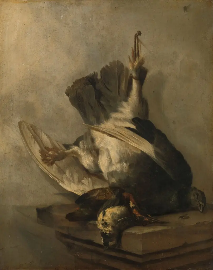 Still life with woodpecker and snipes, by Cornelis Lelienbergh