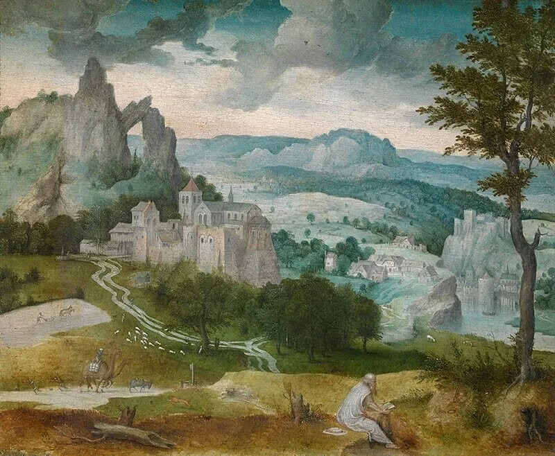 Landscape with Saint Jerome, by Cornelis Massijs, oil, 1547