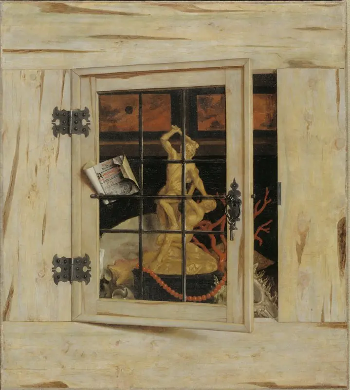 Trompe l'Oeil. An Open Cabinet of Curiosities with a Hercules Group, by Cornelis Norbertus Gijsbrechts