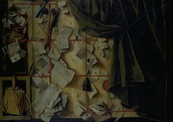 Trompe l'oeil of a Letter Rack with Proclamation by Frederik III, by Cornelis Norbertus Gijsbrechts