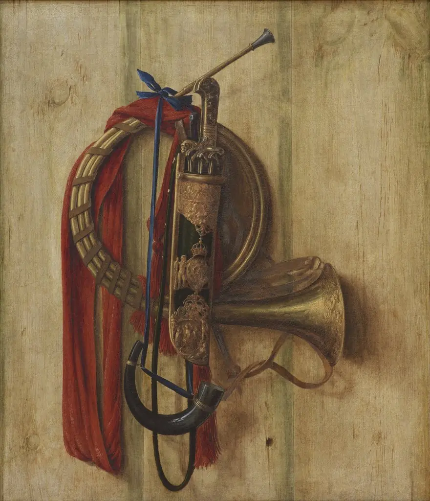 Trompe l'Oeil with Christian V's equipment for Riding to Hounds, by Cornelis Norbertus Gijsbrechts