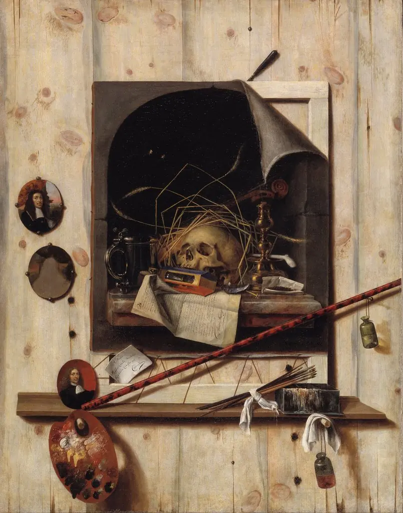Trompe l'oeil with Studio Wall and Vanitas Still Life, by Cornelis Norbertus Gijsbrechts