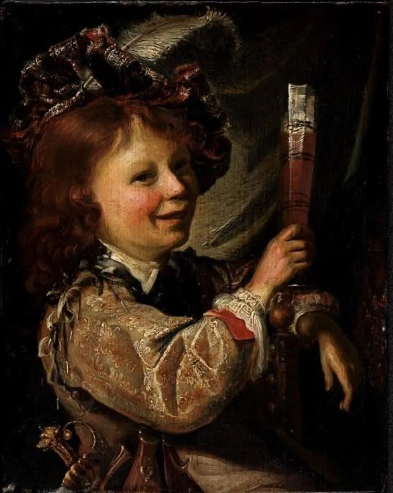 A boy drinking, by Cornelis Picolet, oil, 1660