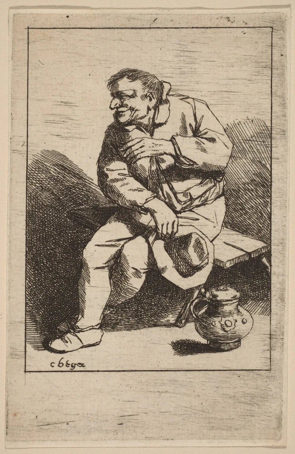 Sitting Man with His Hat in His Right Hand, by Cornelis Pietersz Bega, ink, 1648