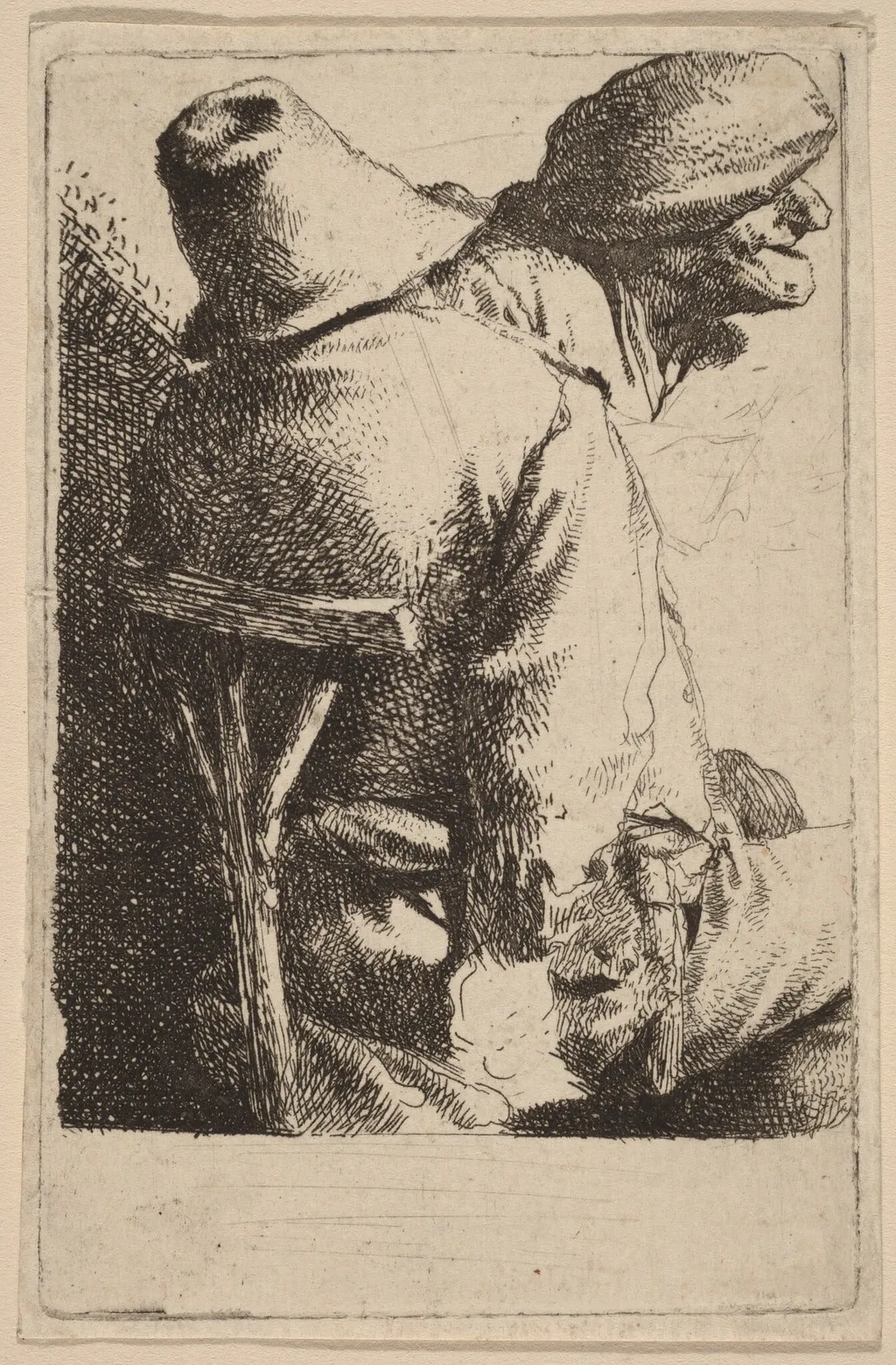 The Seated Peasant and His Wife, by Cornelis Pietersz Bega, ink, 1648