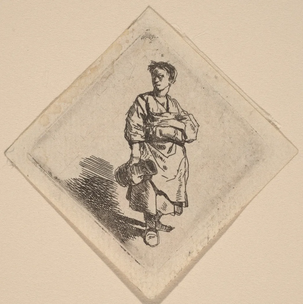 The Woman with the Jug, Standing, by Cornelis Pietersz Bega, ink, 1648