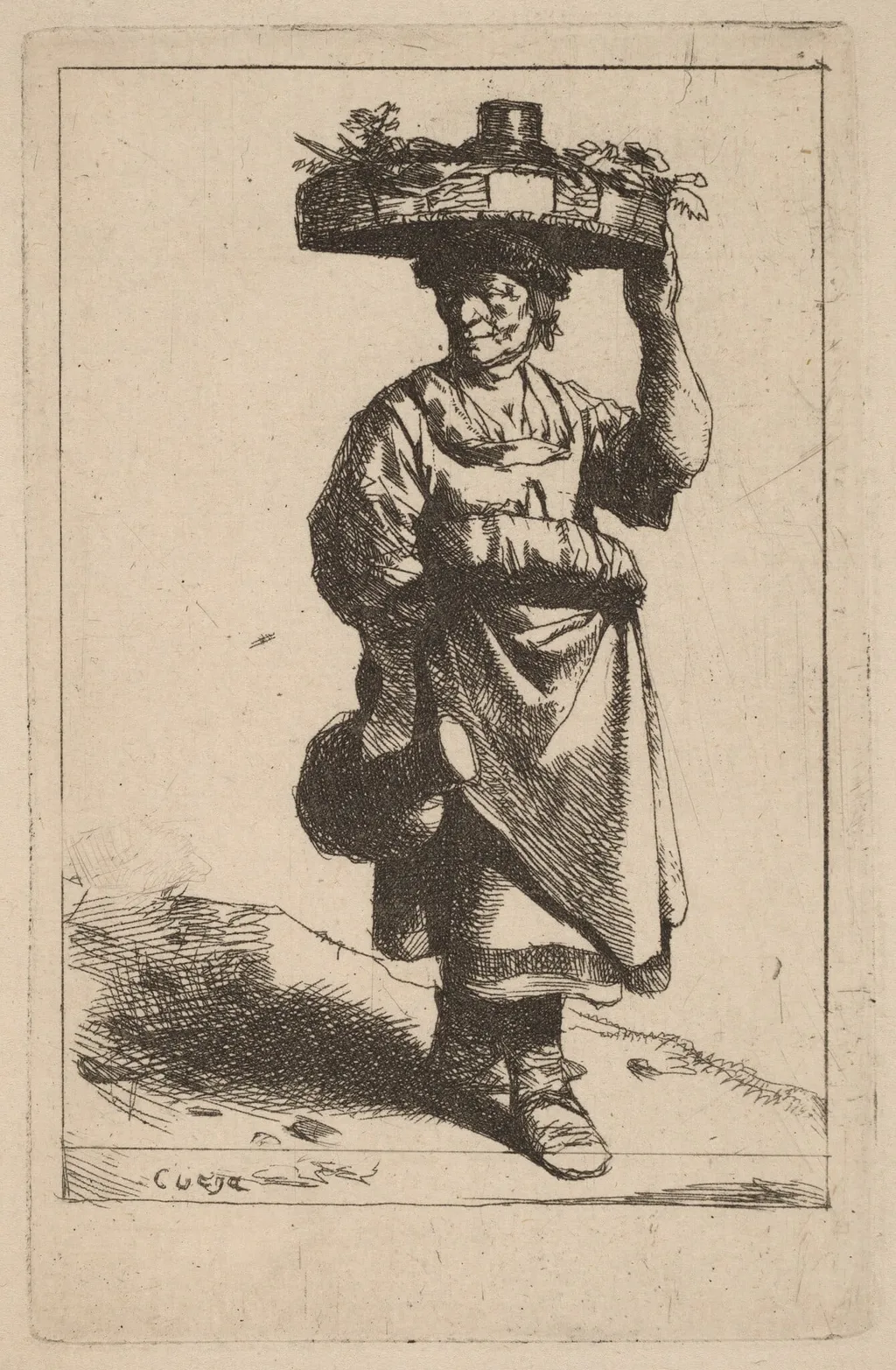 Woman Carrying a Basket, by Cornelis Pietersz Bega, ink, 1648