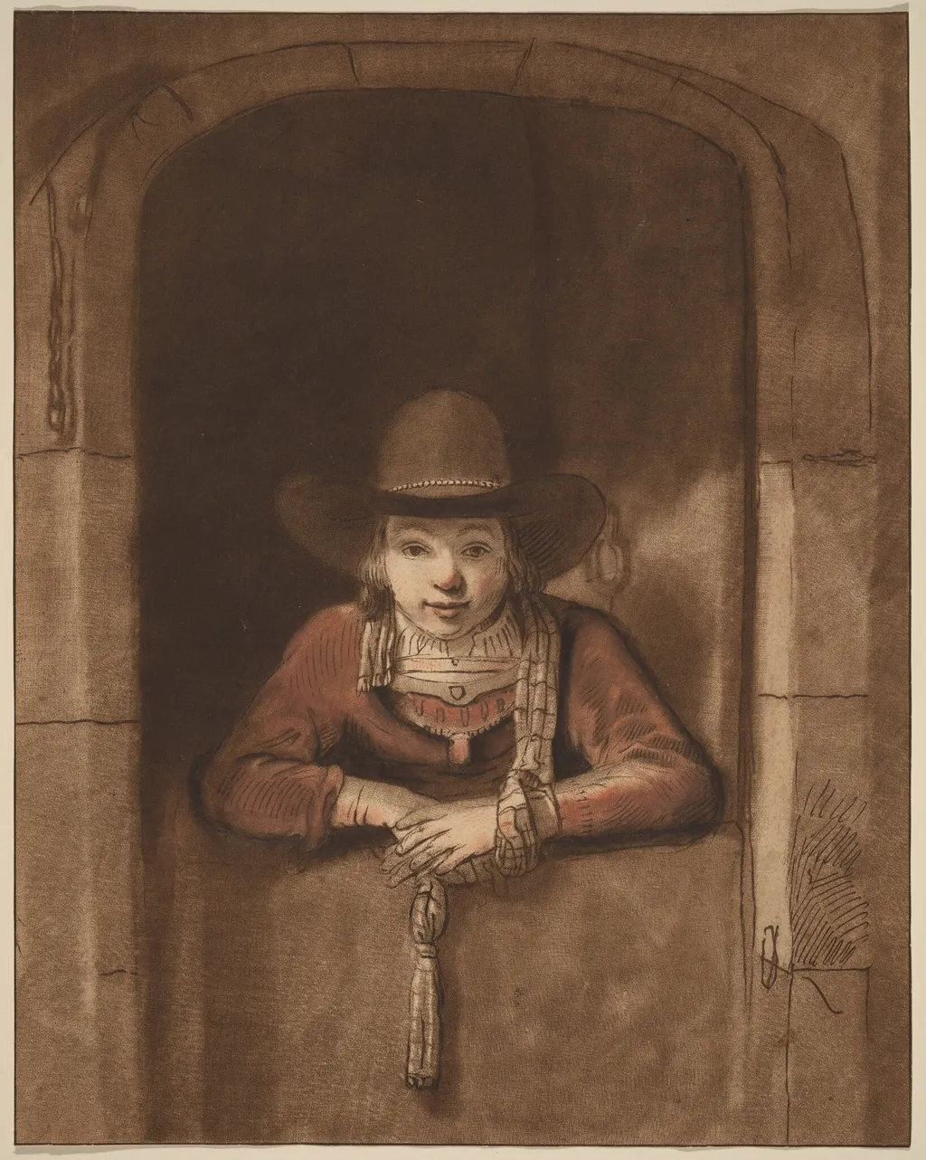 Boy Leaning over a Lower Door, by Cornelis Ploos van Amstel, chalk, 1763