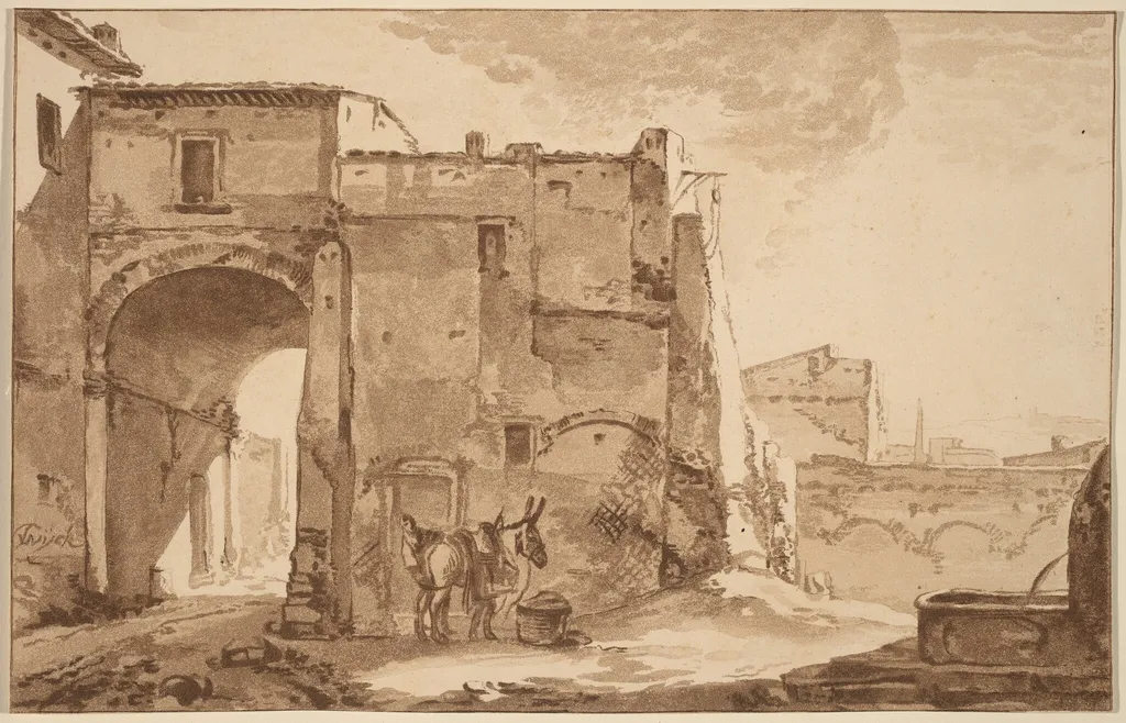 Gateway with Traveler and Mule, by Cornelis Ploos van Amstel, chalk, 1781