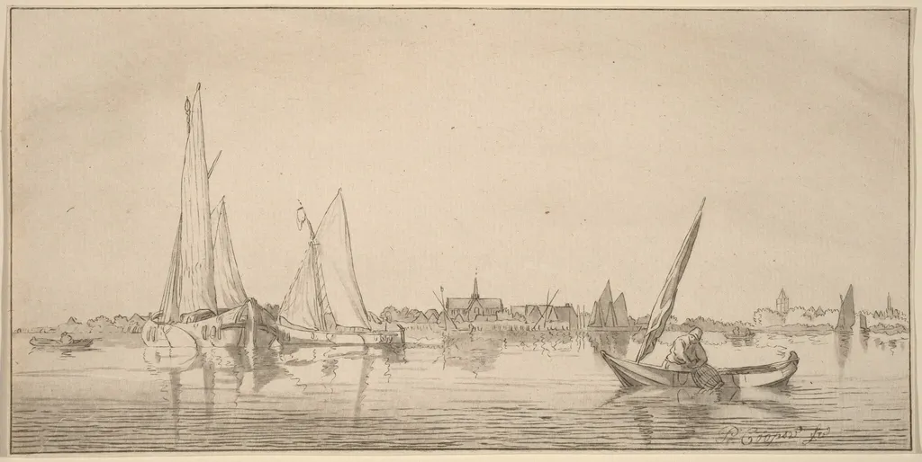 River with Town, by Cornelis Ploos van Amstel, ink, 1775