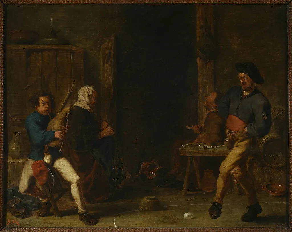 Scene in a tavern, by Cornelis Saftleven, oil, 1637