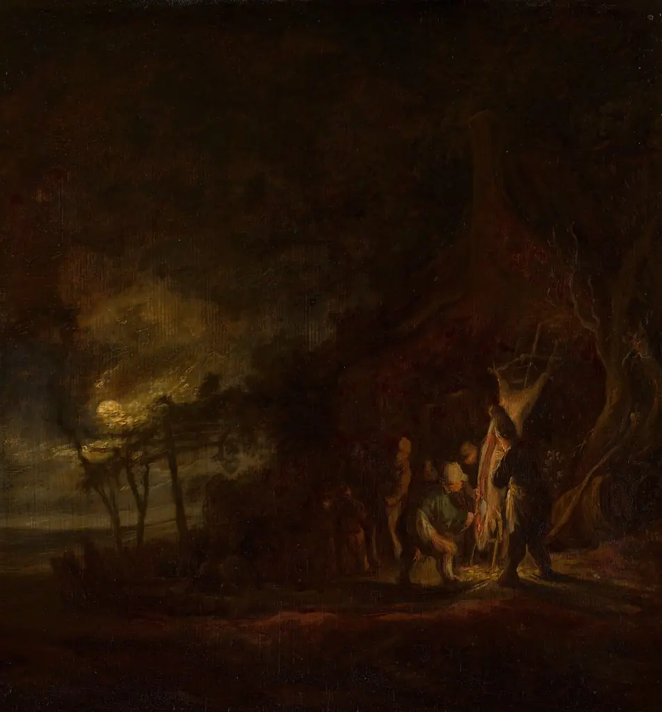 Slaughtered Pig in a Moonlit Landscape, by Cornelis Symonsz van der Schalcke