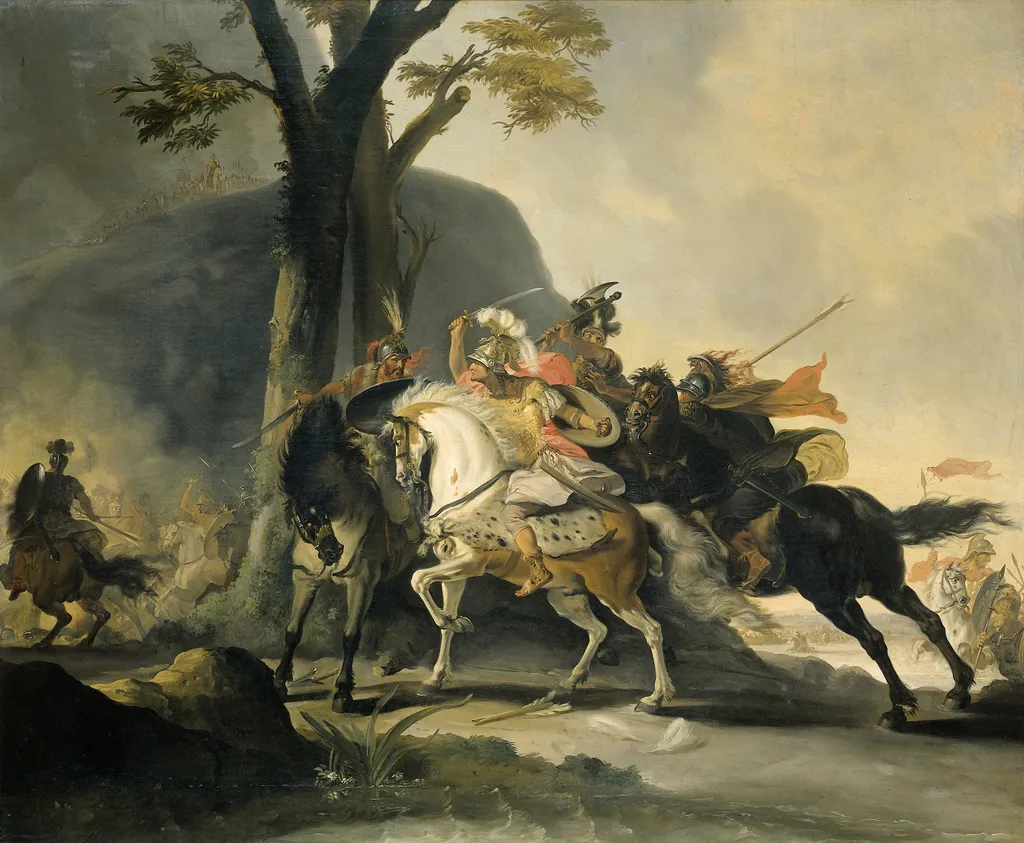Alexander the Great at the Battle of the Granicus against the Persians, by Cornelis Troost, oil, 1737