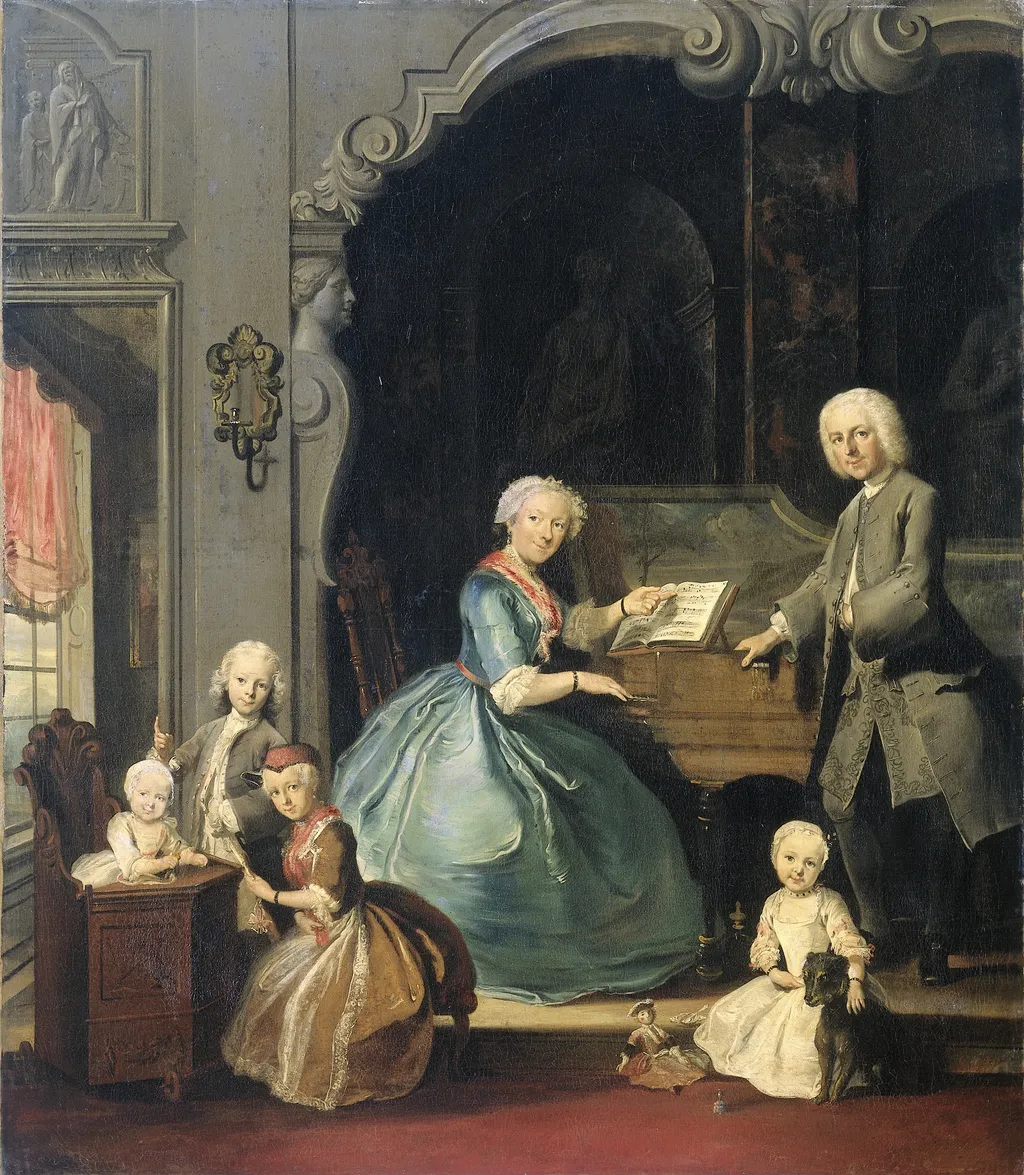 Family Group near a Harpsichord, by Cornelis Troost, oil, 1739