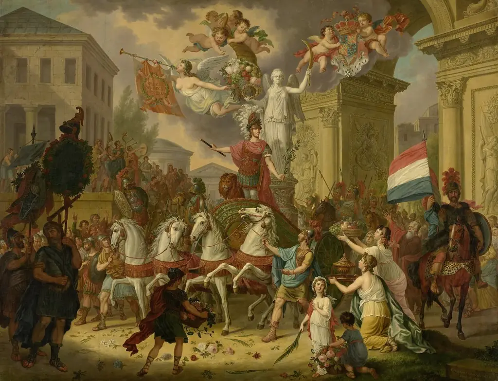 Allegory of the Triumphal Procession of the Prince of Orange, later King William II, as the Hero of Waterloo, 1815, by Cornelis van Cuylenburgh, 1815