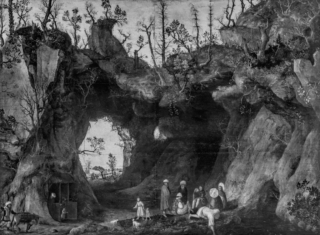 Rock landscape with the flight to Egypt, by Cornelis van Dalem, oil, 1565