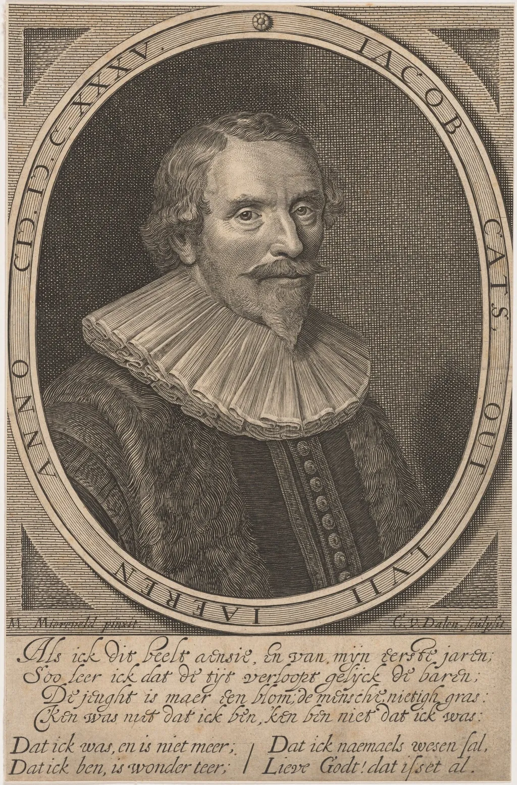 Jacob Cats, Poet, by Cornelis van Dalen I, ink, 1635