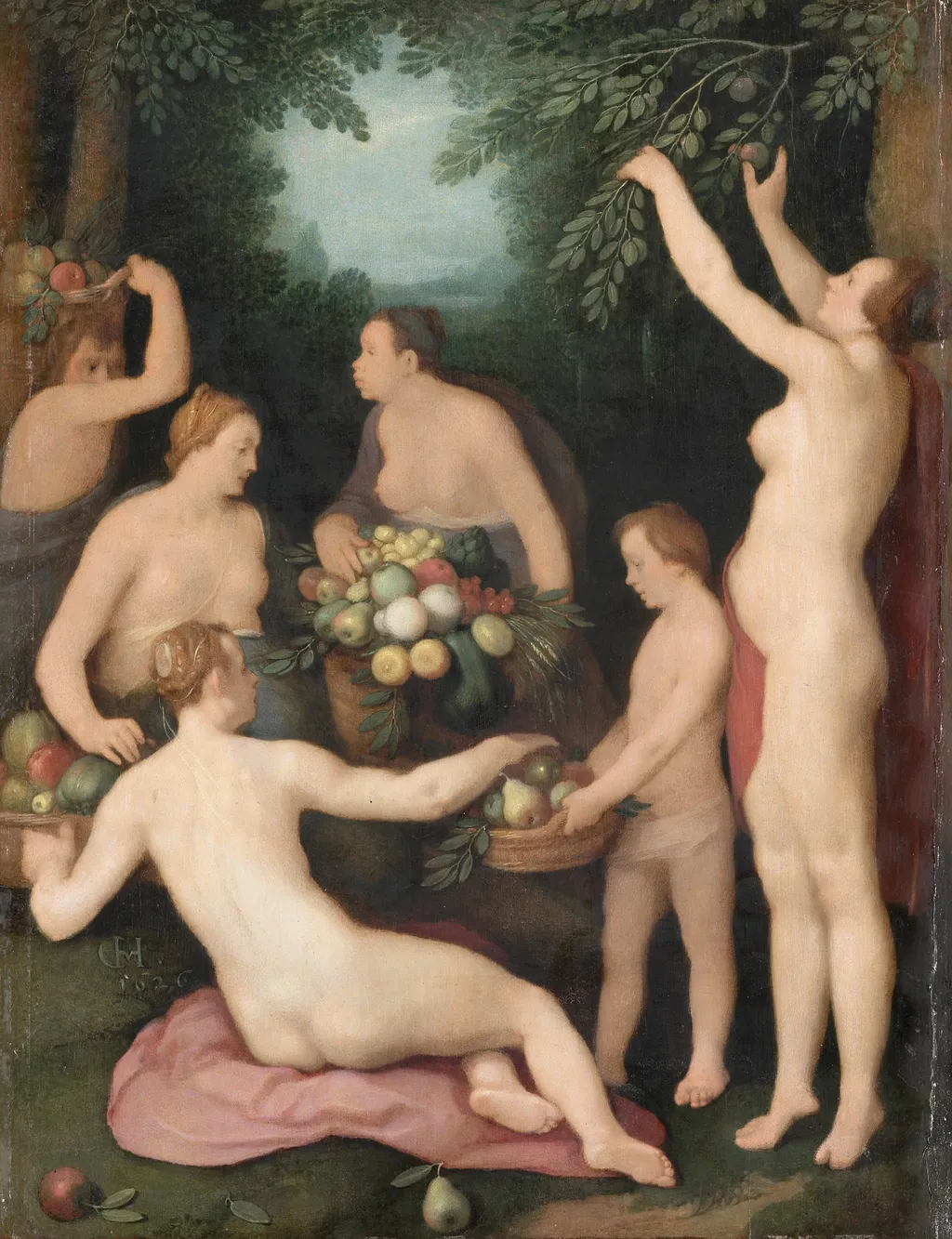 Pomona Receives the Harvest of Fruit, by Cornelis van Haarlem, oil, 1626