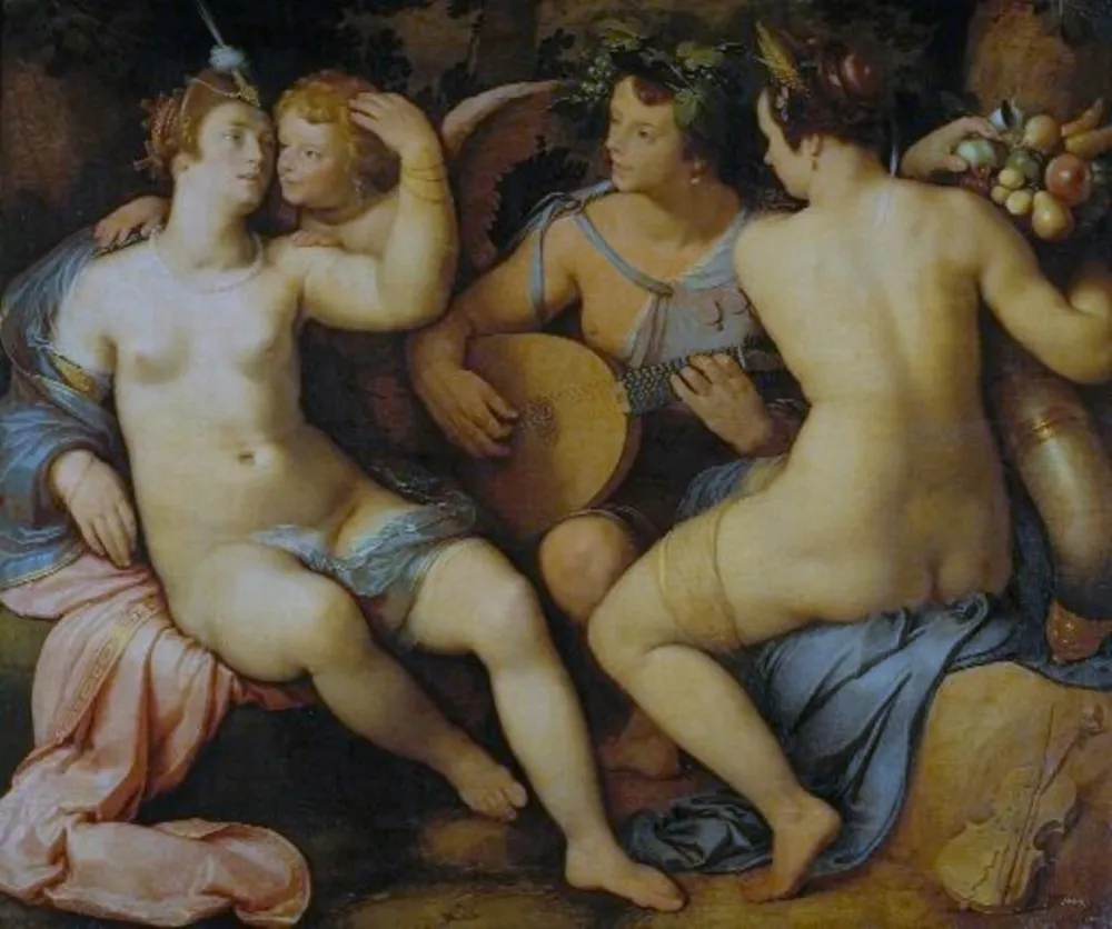 Sine Cerere et Baccho friget Venus (Terentius, Eunuchus, 732), by Cornelis van Haarlem, oil, 1614