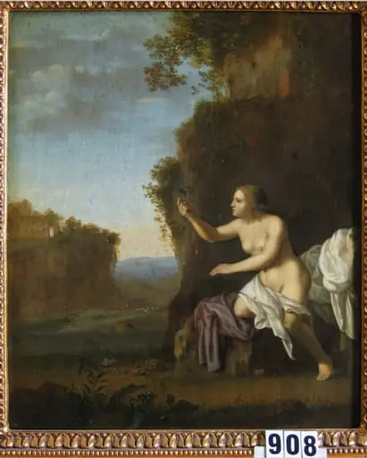 Fată pe stâncă, by Cornelis van Poelenburgh